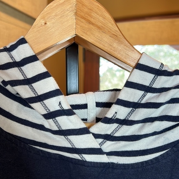 Orvis Navy Stripe Raglan Sleeve Hooded Pullover Cozy Hoodie Size Large - Picture 6 of 11